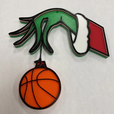 Đồ trang trí cây thông Noel: Bàn tay Grinch cầm bóng rổ in 3D