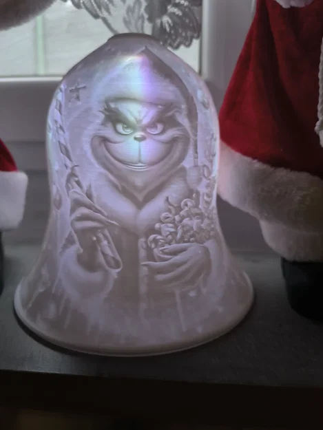 Mô hình in 3D đèn chuông Lithophane hình Grinch trang trí Giáng sinh - Image 1