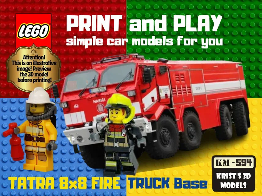 Mô hình đế xe cứu hỏa Tatra 8x8 tương thích LEGO cho in 3D - Image 1