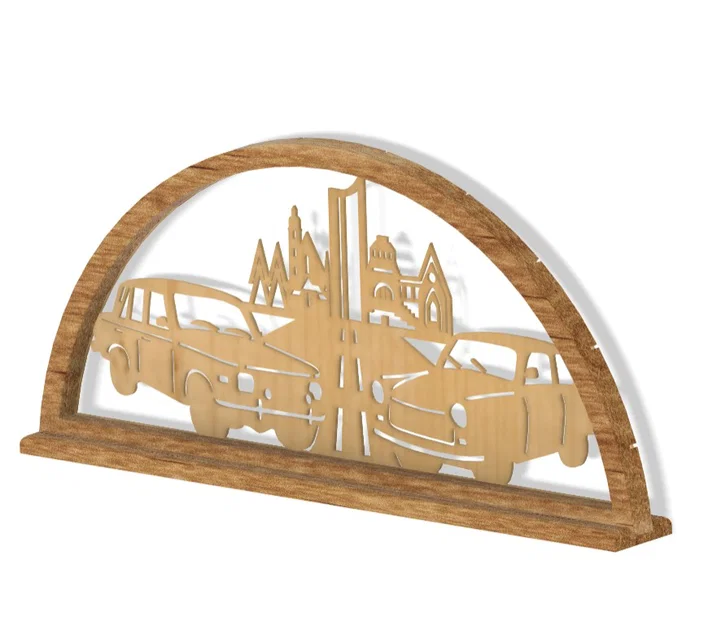 Schwibbogen với xe Trabant, Wartburg và đường chân trời Leipzig - Image 1