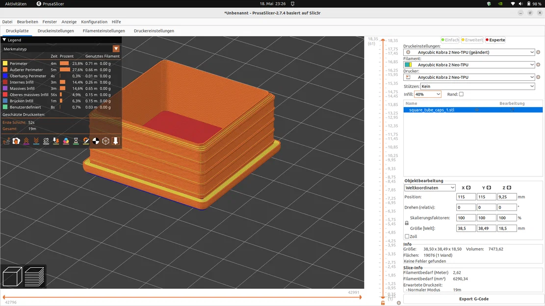 Nắp bịt đầu ống vuông tùy chỉnh (Flexible Square Tube End Cap) - File in 3D - Image 3