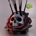 Skull Rose - Ống đựng bút & cọ vẽ - Đồ trang trí bàn làm việc - Serev3D - Thumbnail 1