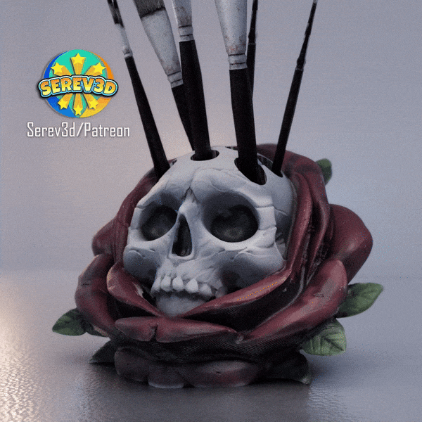 Skull Rose - Ống đựng bút & cọ vẽ - Đồ trang trí bàn làm việc - Serev3D - Image 2