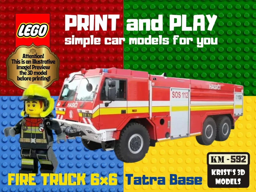 Mô hình khung xe cứu hỏa Tatra 6x6 tương thích LEGO để in 3D - Image 1