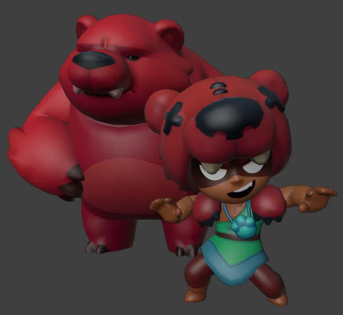 Mô hình 3D Nita và Gấu Bruce từ Brawl Stars sắc nét - Image 1