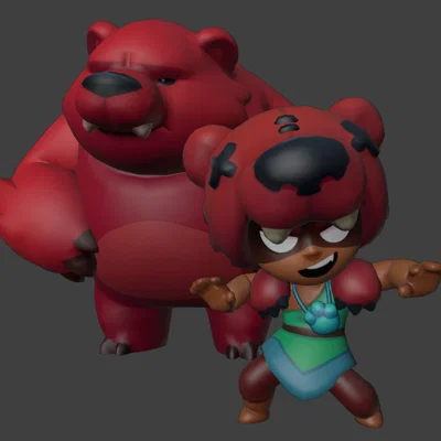 Mô hình 3D Nita và Gấu Bruce từ Brawl Stars sắc nét