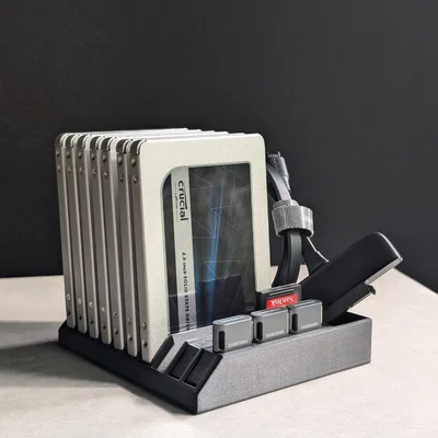 Khay để bàn đựng 10 ổ SSD 2.5" SATA kèm khay gắn USB A và thẻ nhớ SD