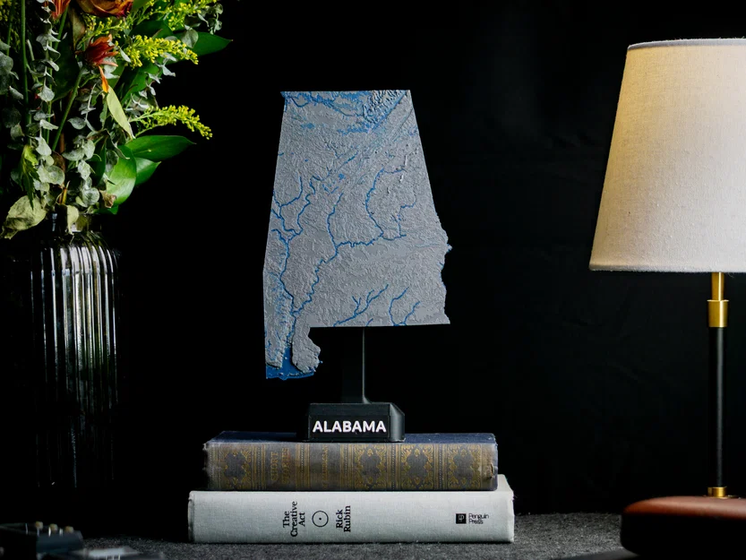 Bản đồ địa hình tiểu bang Alabama, Mỹ (AL) kèm sông ngòi - Image 1