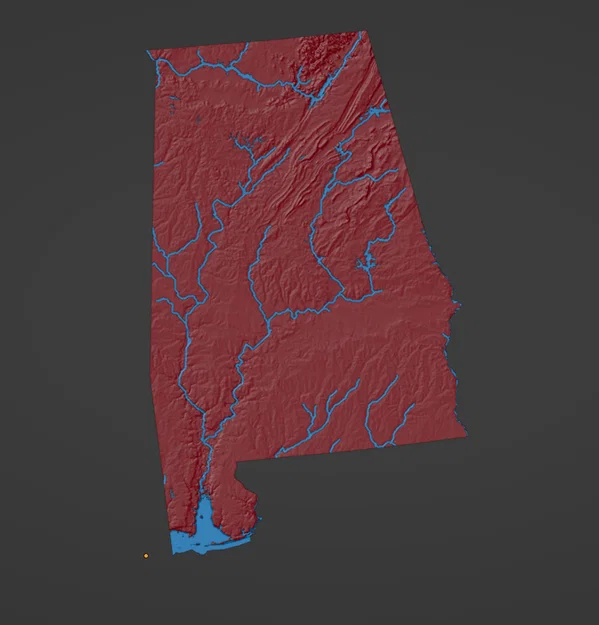 Bản đồ địa hình tiểu bang Alabama, Mỹ (AL) kèm sông ngòi - Image 3
