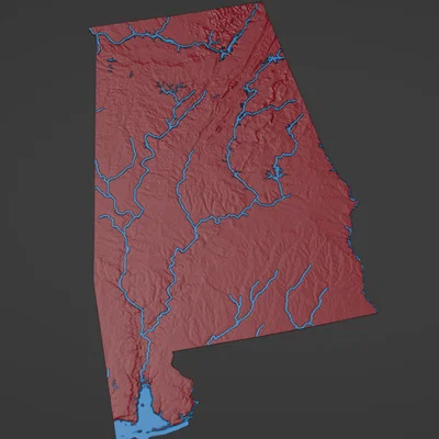 Bản đồ địa hình tiểu bang Alabama, Mỹ (AL) kèm sông ngòi