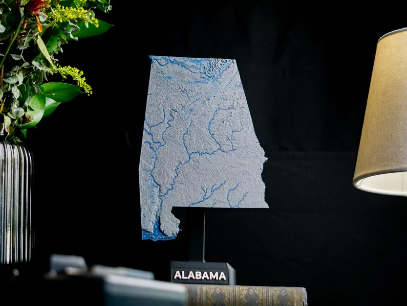 Bản đồ địa hình tiểu bang Alabama, Mỹ (AL) kèm sông ngòi - Image 6