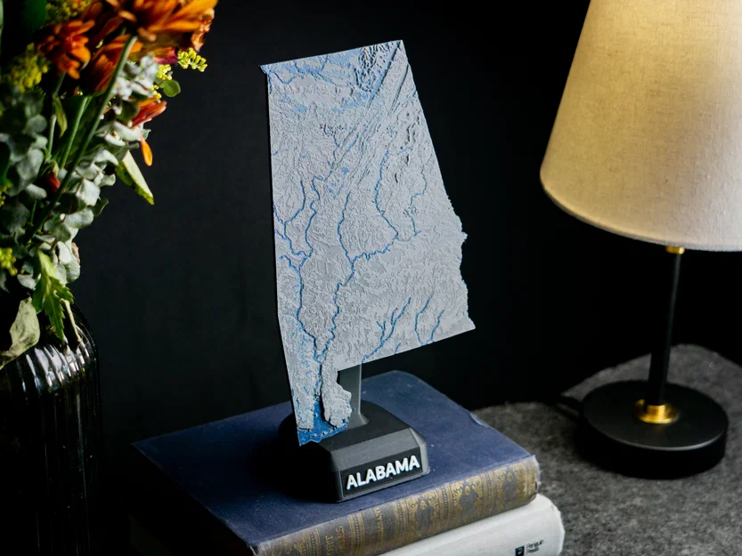 Bản đồ địa hình tiểu bang Alabama, Mỹ (AL) kèm sông ngòi - Image 7