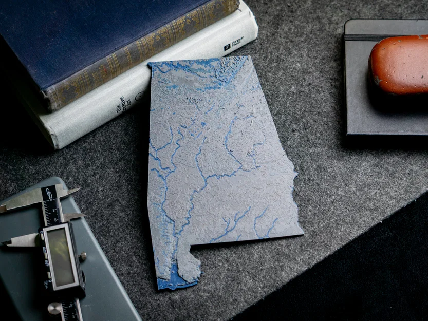 Bản đồ địa hình tiểu bang Alabama, Mỹ (AL) kèm sông ngòi - Image 11