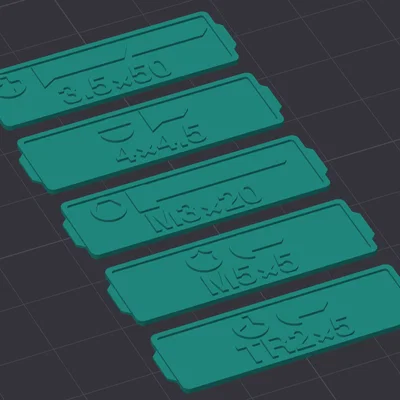 Mô hình tham số (OpenSCAD) tạo nhãn ốc vít cho khay Gridfinity bởi Pred