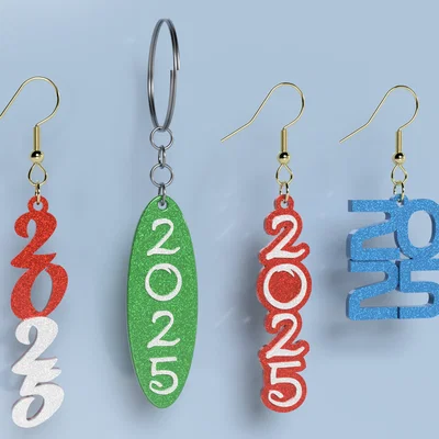 Bộ sưu tập bông tai và móc khóa năm mới 2025 in 3D