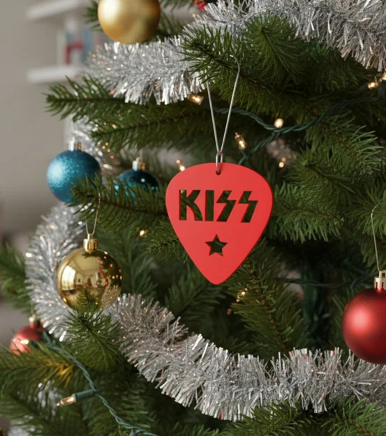 Đồ trang trí cây thông Noel hình phím đàn Guitar logo KISS độc đáo - Image 1