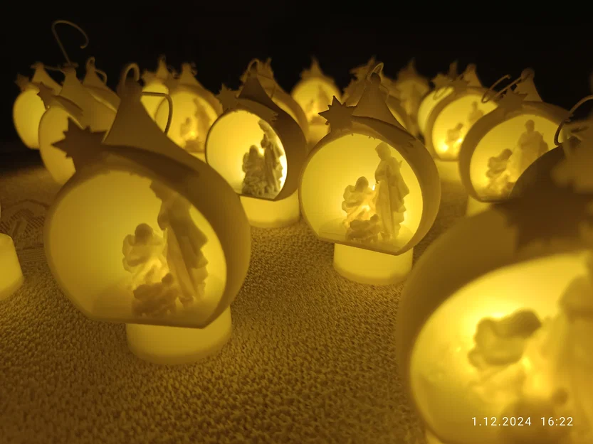 Mẫu in 3D quả cầu Giáng sinh hang đá có khe đặt nến LED - Image 1