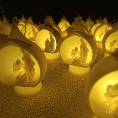 Mẫu in 3D quả cầu Giáng sinh hang đá có khe đặt nến LED