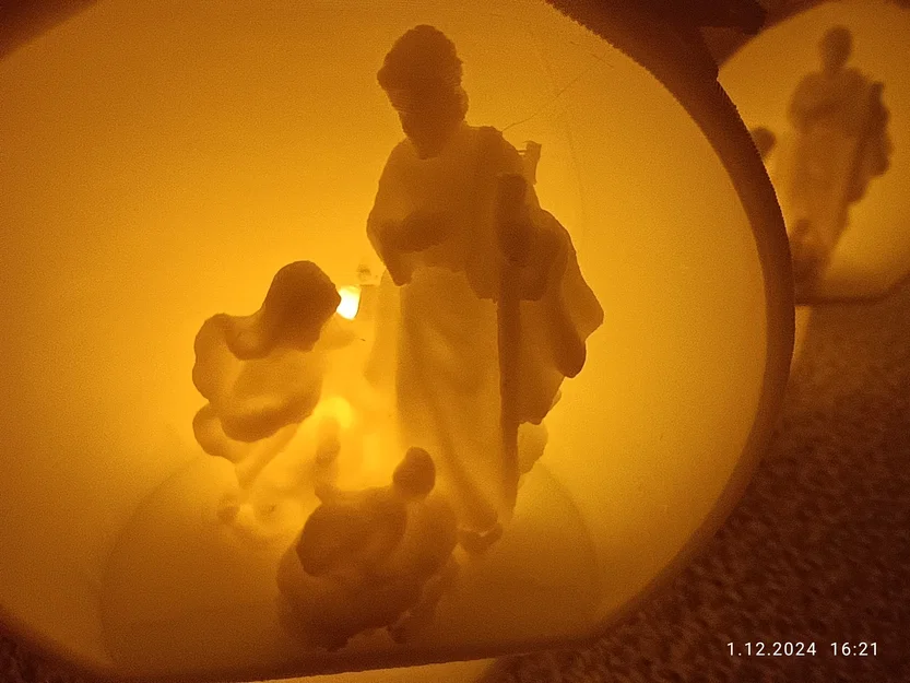 Mẫu in 3D quả cầu Giáng sinh hang đá có khe đặt nến LED - Image 2