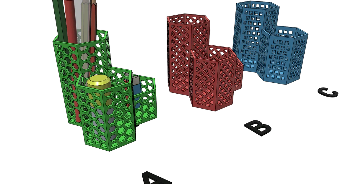 Bộ khay đựng bút 3D hình lục giác đa năng in không cần support - Image 1