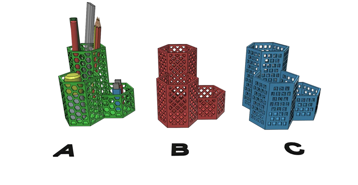 Bộ khay đựng bút 3D hình lục giác đa năng in không cần support - Image 4