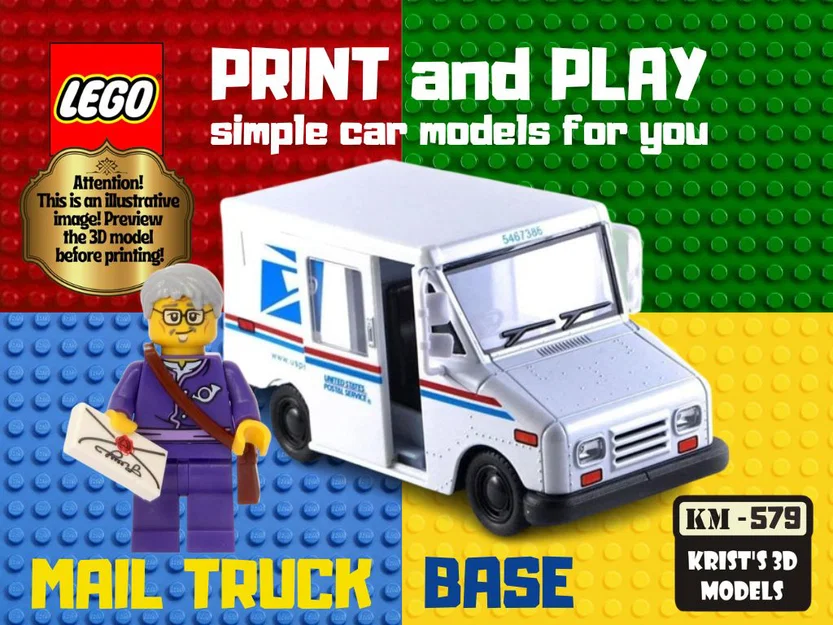 Mô hình đế xe tải bưu điện LEGO (LEGO Post Truck Base) in 3D - Image 1