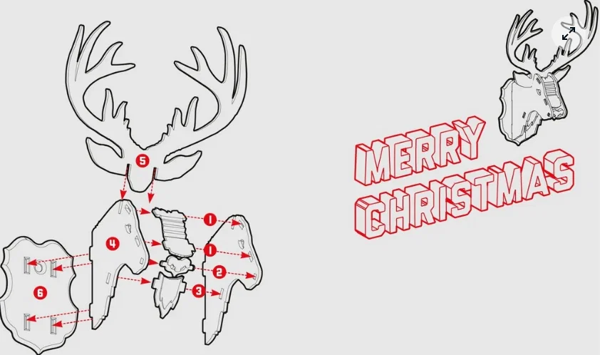 Mô hình tuần lộc lắp ráp trang trí cây thông Giáng sinh (Reindeer build card) - Image 2