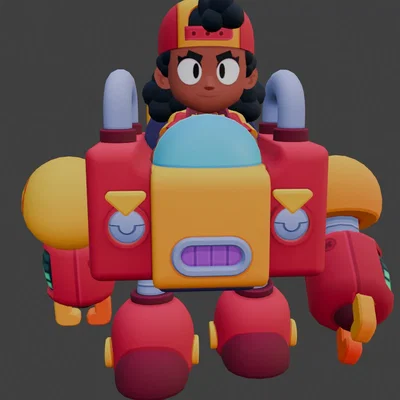 Mô hình 3D Meg từ Brawl Stars - Nhân vật và Robot hộ tống