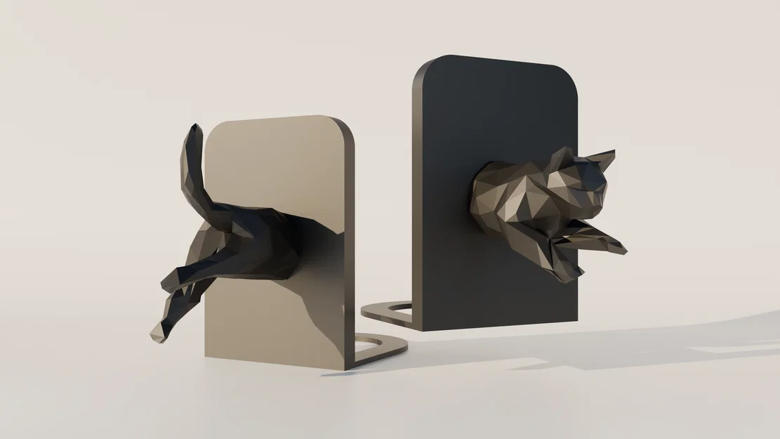 Chặn sách mèo Low Poly (Low Poly Cat Bookend) độc đáo cho kệ sách - Image 1