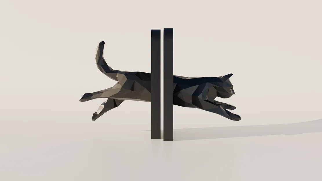 Chặn sách mèo Low Poly (Low Poly Cat Bookend) độc đáo cho kệ sách - Image 2