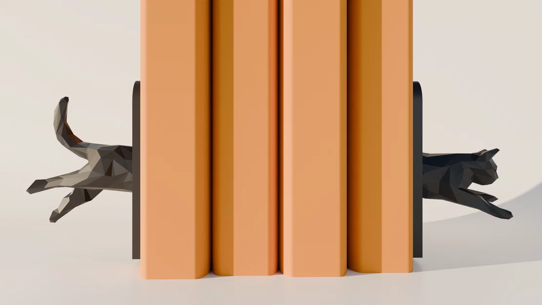 Chặn sách mèo Low Poly (Low Poly Cat Bookend) độc đáo cho kệ sách - Image 3