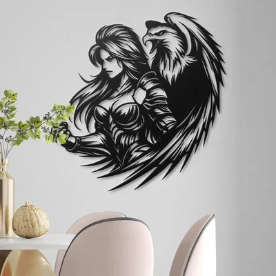 Mẫu tranh treo tường 3D Nữ chiến binh và đại bàng cực đẹp