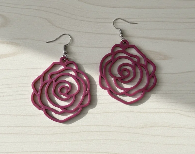 Bông tai in 3D hình hoa hồng (Rose shaped earrings) - Thiết kế tinh tế - Image 1