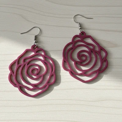 Bông tai in 3D hình hoa hồng (Rose shaped earrings) - Thiết kế tinh tế