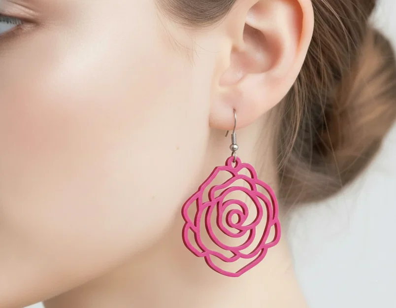 Bông tai in 3D hình hoa hồng (Rose shaped earrings) - Thiết kế tinh tế - Image 2