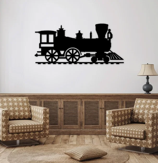 Mô hình tàu hỏa cổ điển gắn tường trang trí nội thất phong cách Retro - Image 1