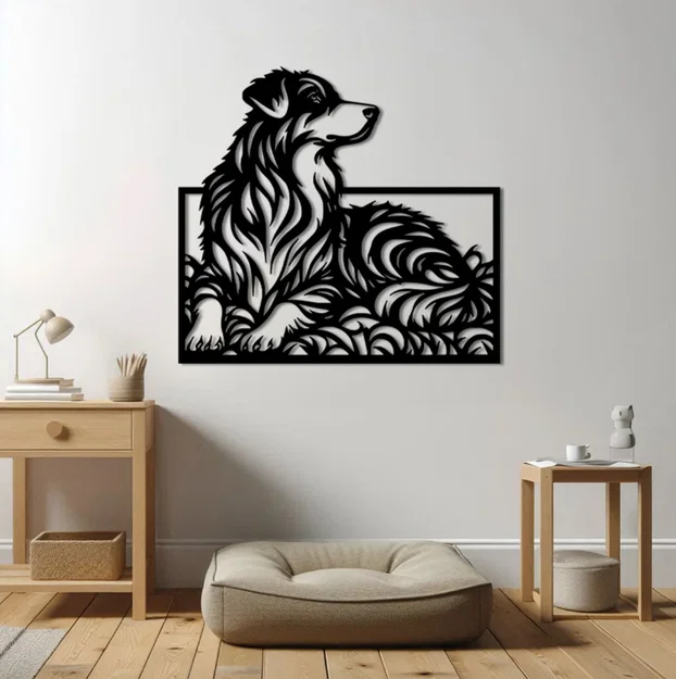Mô hình 3D tranh treo tường hình chú chó Australian Shepherd nghệ thuật - Image 1