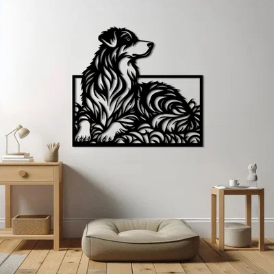 Mô hình 3D tranh treo tường hình chú chó Australian Shepherd nghệ thuật