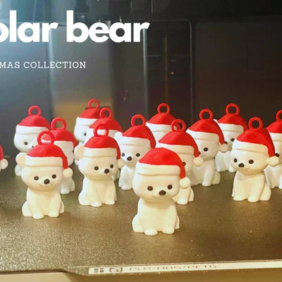 Mô hình 3D gấu Bắc cực đội mũ Noel dễ thương trang trí Giáng sinh