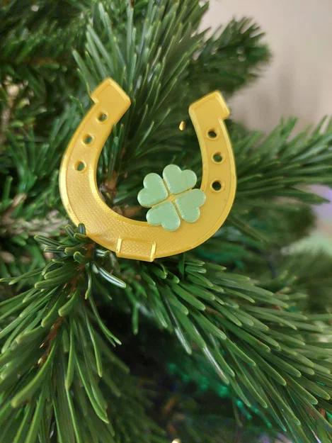 Móng ngựa may mắn phối cỏ bốn lá - Vật phẩm trang trí in 3D xinh xắn - Image 1