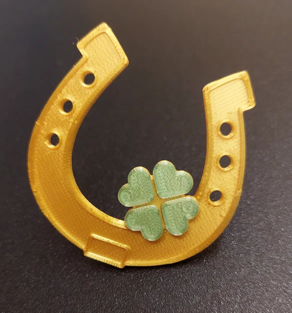Móng ngựa may mắn phối cỏ bốn lá - Vật phẩm trang trí in 3D xinh xắn - Image 2