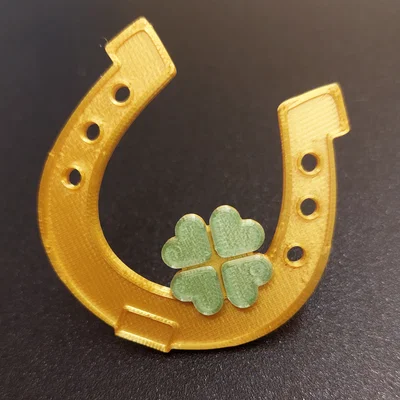 Móng ngựa may mắn phối cỏ bốn lá - Vật phẩm trang trí in 3D xinh xắn