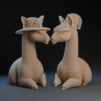 Mô hình 3D hai chú lạc đà Carl và Paul đội mũ cực dễ thương