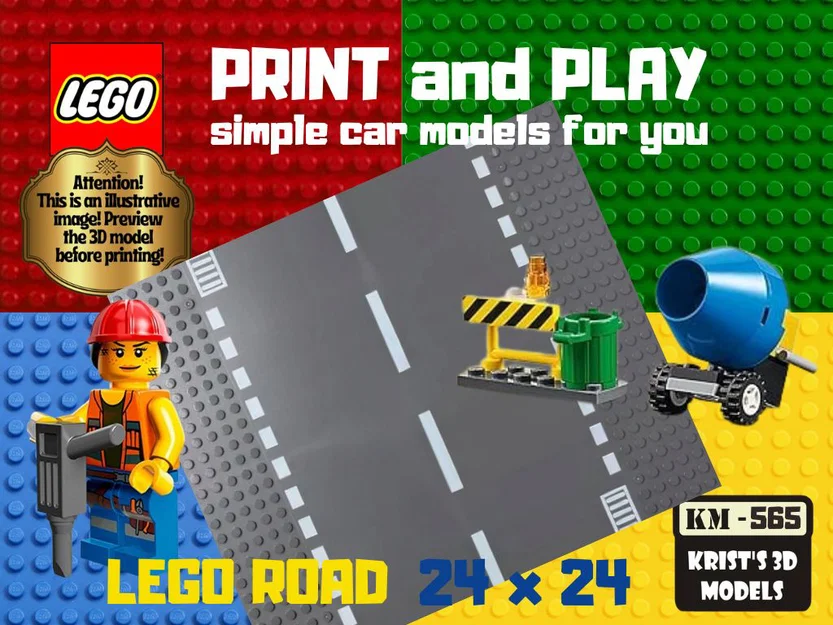 Tấm nền đường đua LEGO Road Plate 24x24 in 3D cho tín đồ LEGO - Image 1