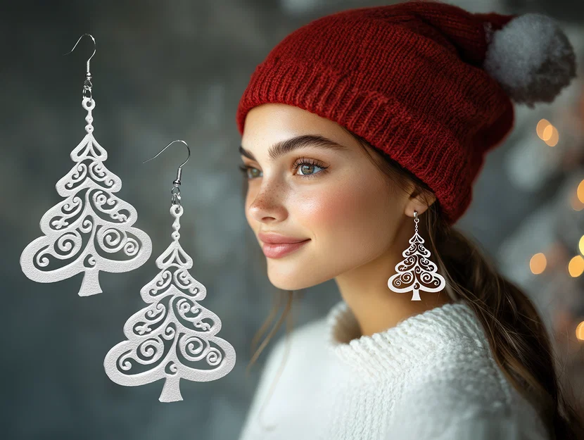 Bông tai cây thông Noel in 3D - Phụ kiện thời trang Giáng sinh độc đáo - Image 1