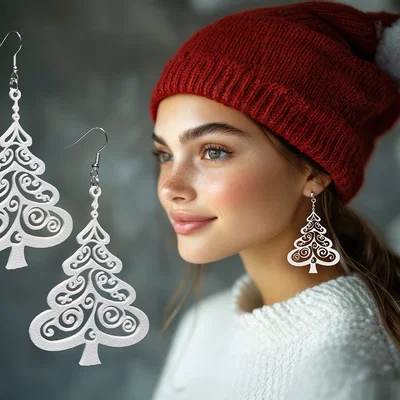 Bông tai cây thông Noel in 3D - Phụ kiện thời trang Giáng sinh độc đáo