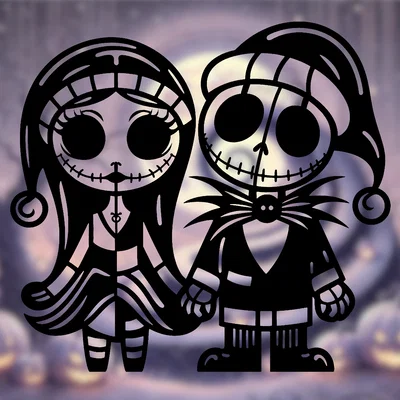 Jack và Sally Skellington trong trang phục ông già Noel - Tranh treo tường Giáng sinh