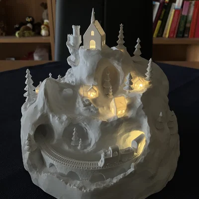 Mô hình làng Giáng sinh có tàu hỏa in 3D trang trí độc đáo