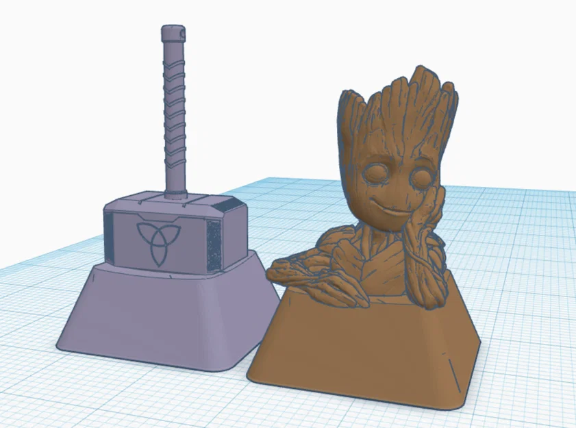 Mô hình trang trí bàn phím cơ chủ đề Marvel: Groot và Búa Thor - Image 1