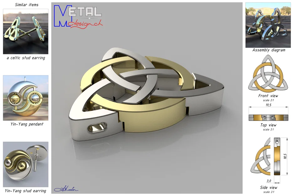 Celtic pendentif – Mặt dây chuyền Celtic hai tông màu - Image 2